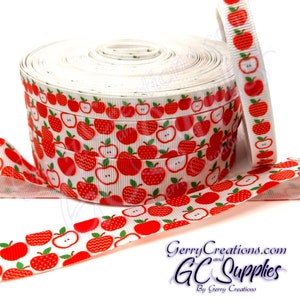 B2S Back to School - Apples - USDR Grosgrain Ribbon 7/8”, 5/8” & 3/8” all the Red Apples Apple for teacher Cut apple green leaves