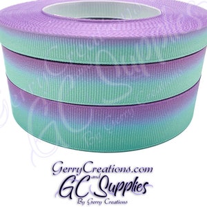 Ombre - Green turquoise Purple - USDR Grosgrain Ribbon 7/8”, 5/8” & 3/8” Green Ombre Day sunrise - Unicorn Daytime Collection
