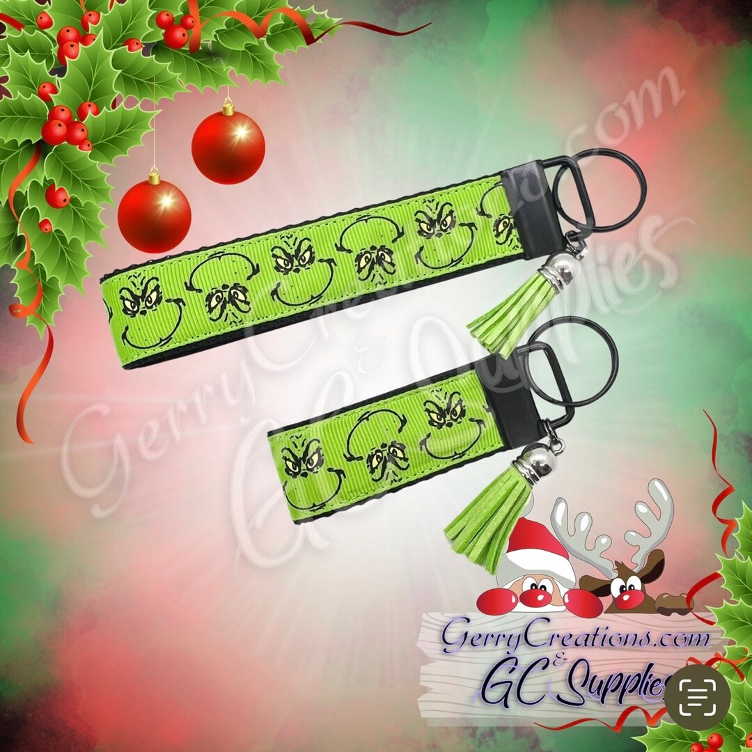 Mean Green Guy Hairy Furry Christmas Guy Ribbon Keyfob Keyring Keychain Fob Etsy