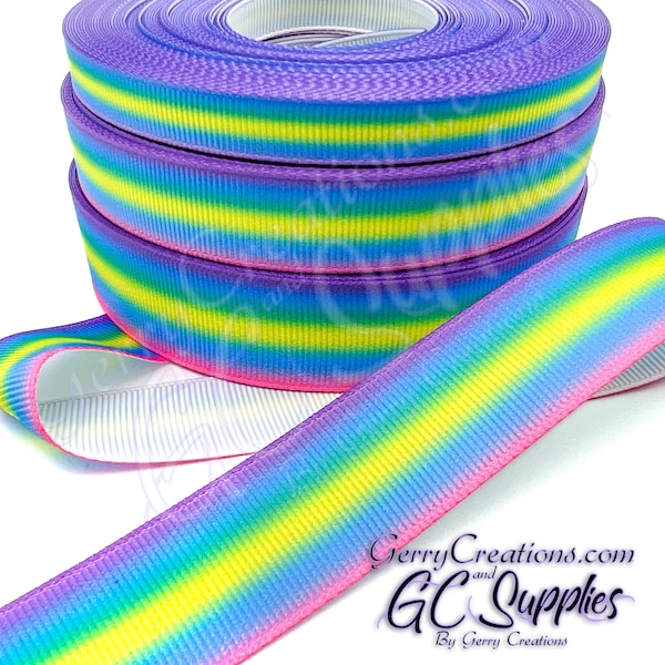 Bugs coordinate - USDR Grosgrain Ribbon 7/8”, 5/8” & 3/8” pretty rainbow ombre pastel stripes