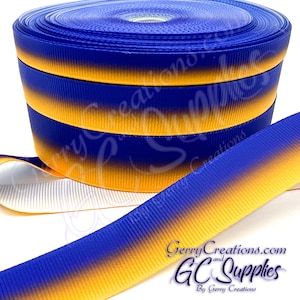 Ombre - Blue Yellow - USDR Grosgrain Ribbon 7/8”, 5/8” & 3/8” Royal Blue to dark Yellow Ombre