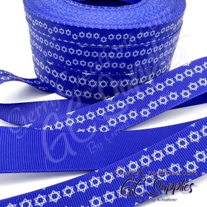 Star of David - USDR Grosgrain Ribbon 7/8”, 5/8” & 3/8” Double Sided Star of David Passover blue Jewish