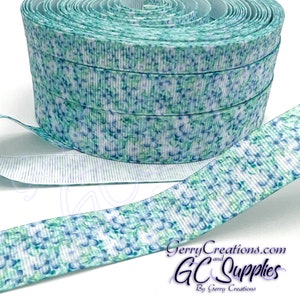 Blue and Green Flowers - USDR Grosgrain Ribbon 7/8”, 5/8” & 3/8” Blue beautiful flowers - Forest Friends collection