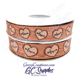 Wooden Love - USDR Grosgrain Ribbon 7/8” & 5/8” Love heart wood grain effect
