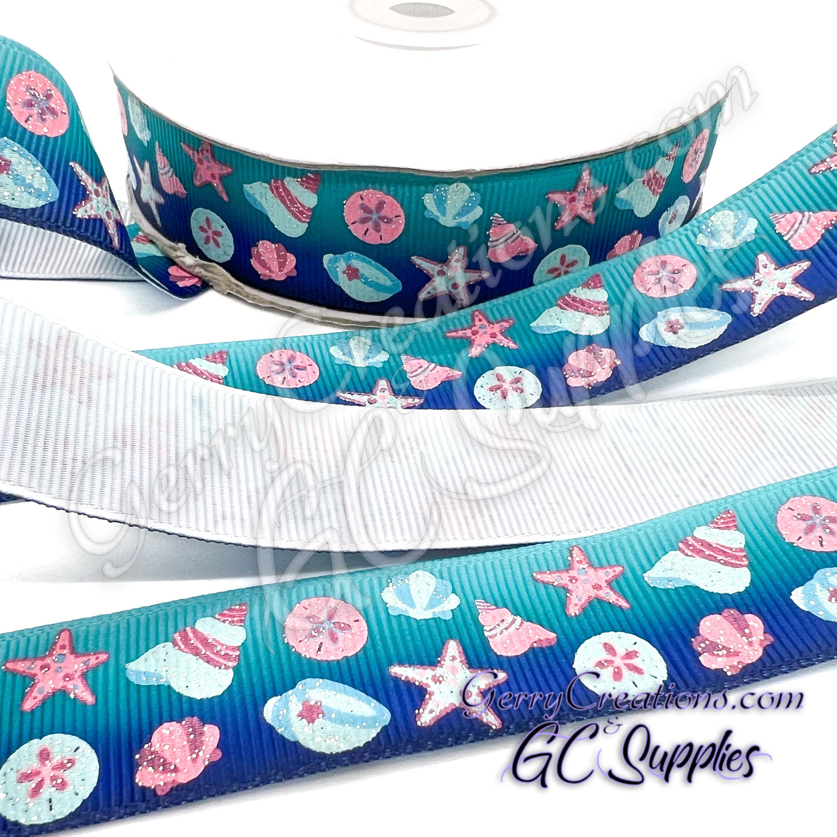 Shell Ribbons Sea Shells - Ombre - USDR Grosgrain Ribbon 7/8” Shells Starfish Pebbles ...