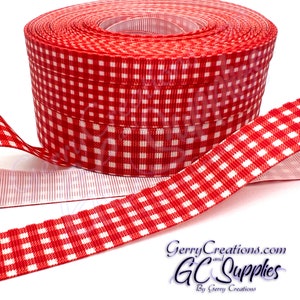 Plaid - Red White - USDR Grosgrain Ribbon 7/8”, 5/8” & 3/8” Red plaid tartan picnic table cloth on off white - Chicken Collection