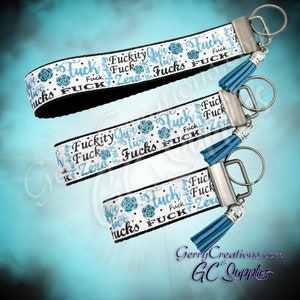 Keyfob - Fancy Font Fuck Words - - Handmade keyring keychain - perfect gift cursive teal glitter typography - Adult Words