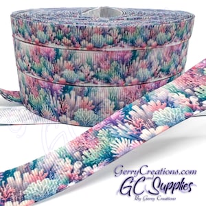 Coral Reef - USDR Grosgrain Ribbon 7/8”, 5/8” & 3/8” Close up coral and underwater beautiful plants and shells