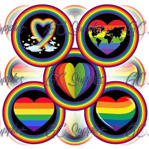Rainbow Heart Pride Colorful Love BCI Digital Download Only Bottle Cap Images bow centers resin centers 1 inch circle