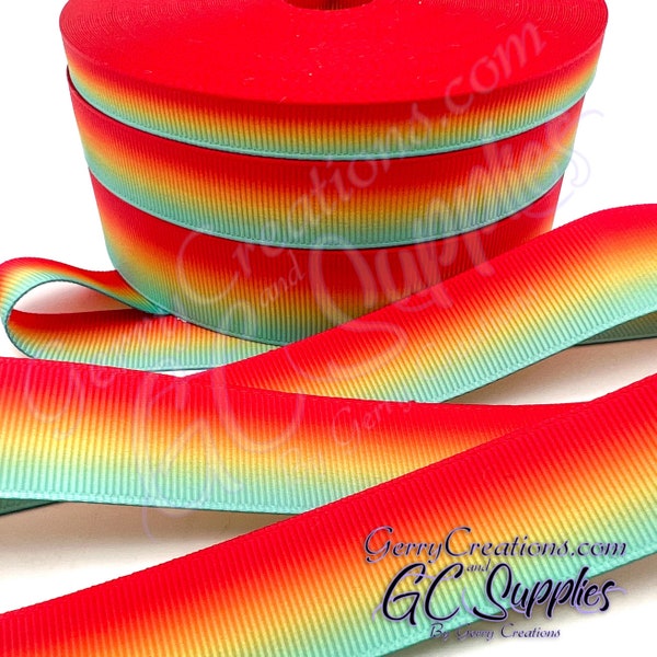 Foxy coordinate - USDR Grosgrain Ribbon 7/8”, 5/8” & 3/8” Ombre Red Orange Yellow Aqua