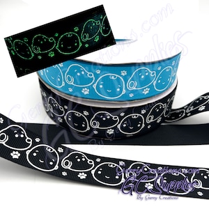 GLOW Dog and Owner - Black or Blue - USDR Grosgrain Ribbon 7/8” glow in the dark Charlie and black and white dog friend snoop paws