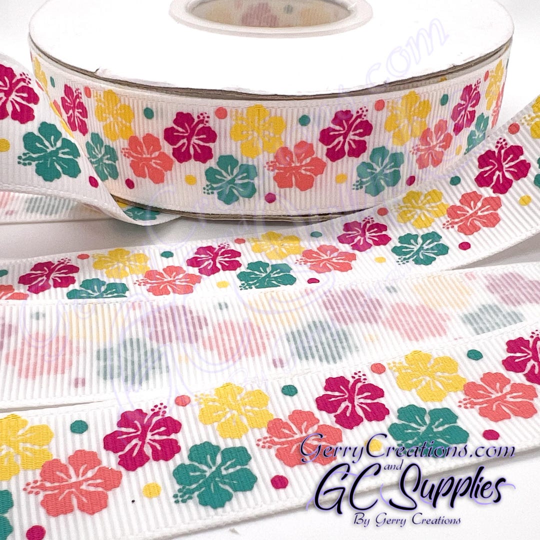 80ct Ribbon Flower Hibiscus Flowers - USDR Grosgrain Ribbon 7/8β Pretty Tropical Hawaiian ...