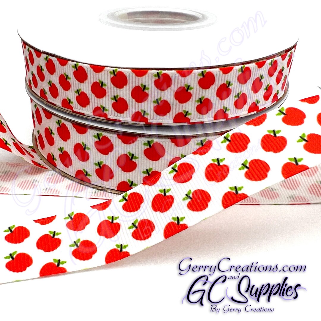 B2S Back to School - Apples - USDR Grosgrain Ribbon 7/8” & 5/8” Red ...