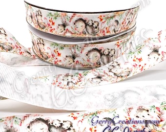Opossum - USDR Grosgrain Ribbon 7/8” & 5/8” Cute family of possums with flowers
