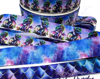 Galaxy Dragons - USDR Grosgrain Ribbon 7/8” with Galaxy on back & 5/8” with Dragon Scales on the back