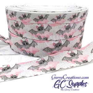 Cloudy Bats - USDR Grosgrain Ribbon 7/8”, 5/8” & 3/8” Cloudy Bats flying around Pink Clouds really cute