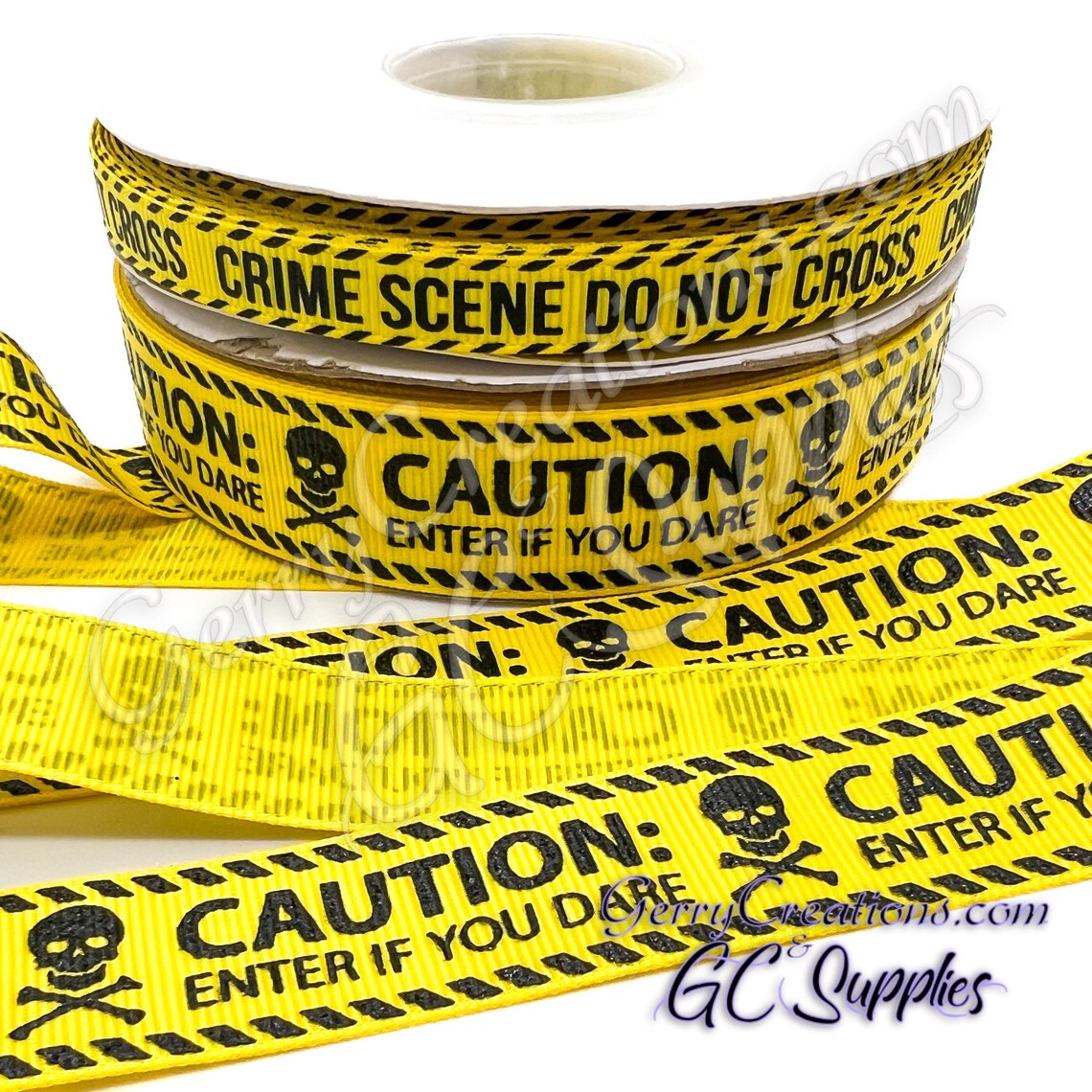 Dare Ribbon Caution Enter If You Dare - Yellow - USDR Grosgrain Ribbon 7/8” & 3/8 ...