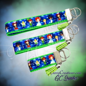 Never grow up flying boy Peter Wendy Hook Tink and Friends USDR ribbon Keyfob keyring keychain fob