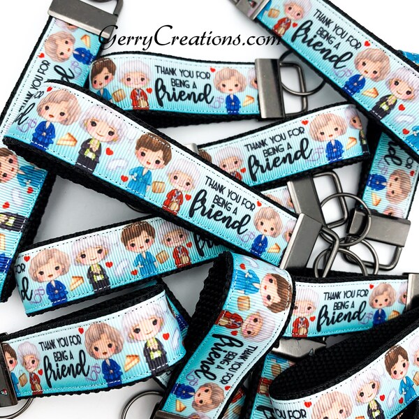 Girls Golden Friend saying Thank you USDR ribbon Keyfob keyring keychain fob