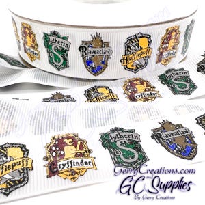 Wizard House Crests - USDR Grosgrain Ribbon 7/8” House Crests with the Name of each house Yellow Red Blue Green super fun