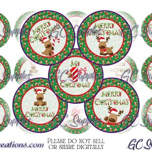 Reindeer Christmas BCI Digital Download Only Bottle Cap Images bow centers resin centers 1 inch circle