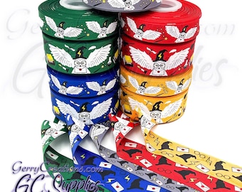 USDR Grosgrain Ribbon 1.5” & 7/8” wizard potions owl letter red yellow blue green grey