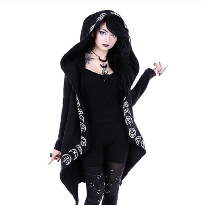 Hoodies Gothic Casual Cool Chic Black Plus Size Women Sweatshirts Loose Cotton Hooded Plain Print Female Punk Hoodies