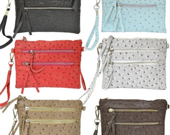 Multicolor Ostrich Print Vegan Leather Extra Large Satchel Zipper Tote Handbag