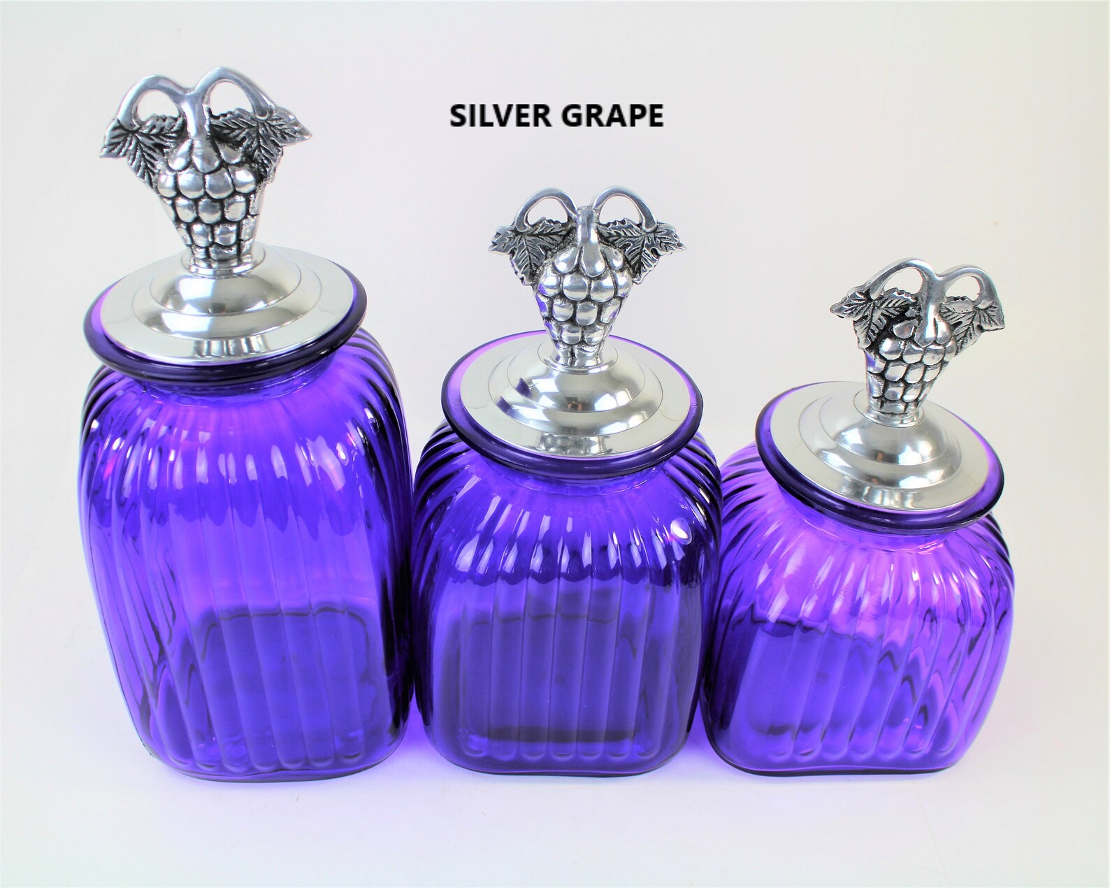Purple Glass Canisters Set/3 With TopsFREE Salt & Pepper Etsy