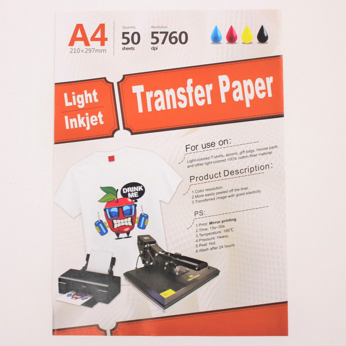 Light Inkjet Heat Transfer Paper For Cotton 50pc 8.5 x Etsy