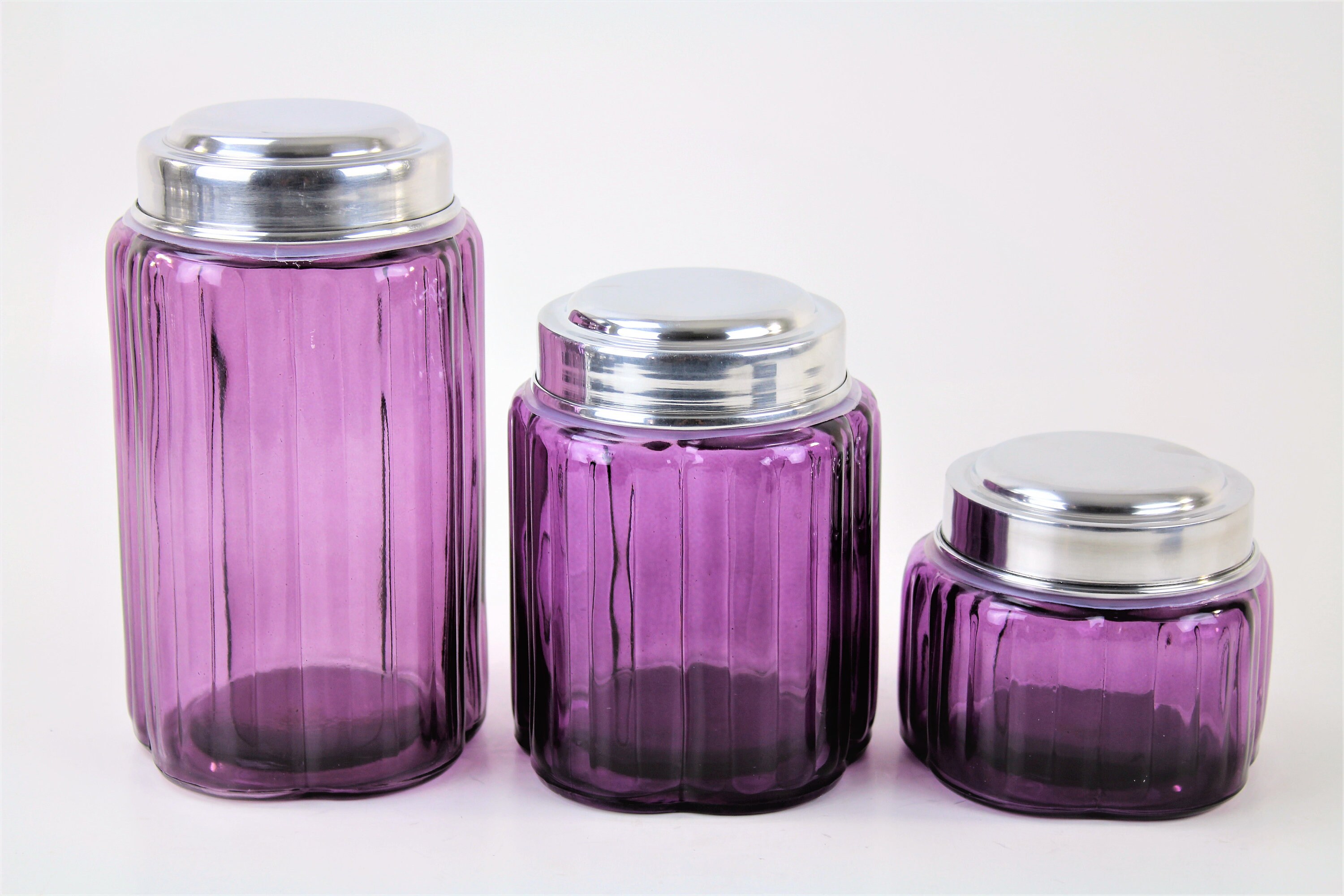 Purple Glass Canisters Set/3 With TopsFREE Salt & Pepper Etsy