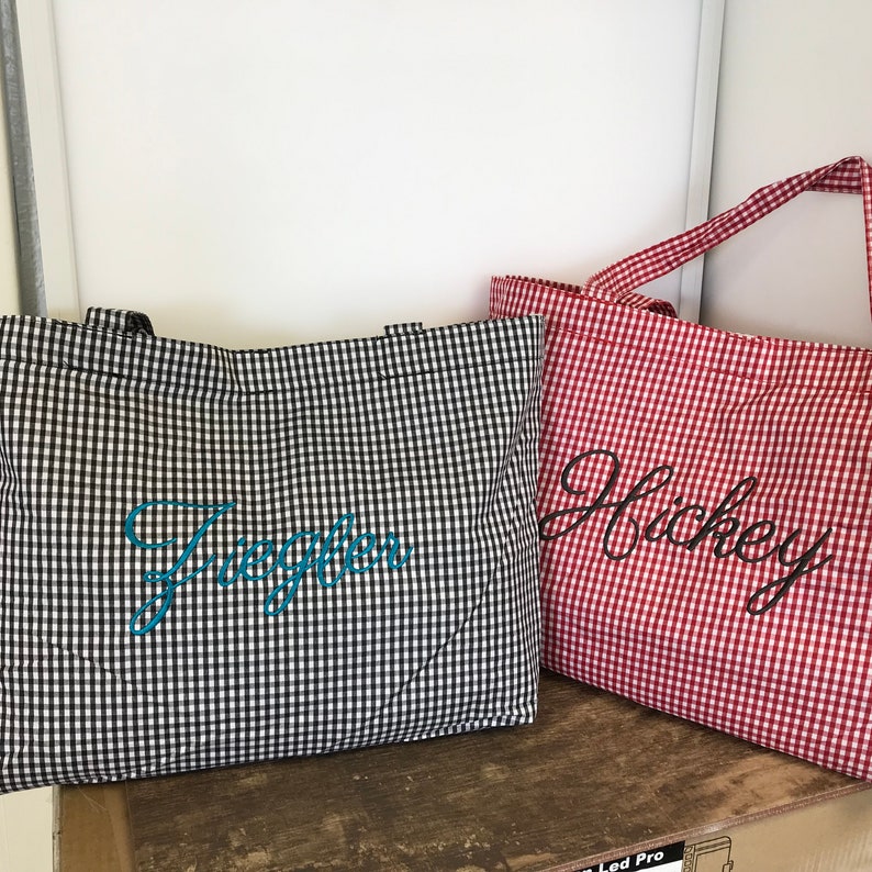 Monogrammed Gingham Large Tote