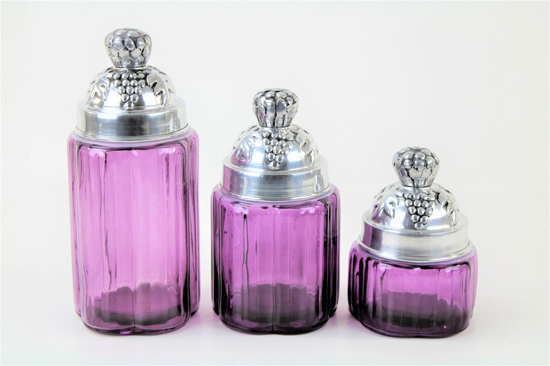 Purple Glass Canisters Set/3 With TopsFREE Salt & PepperFREE Etsy