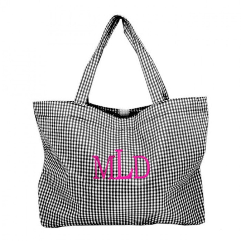 Monogrammed Gingham Large Tote
