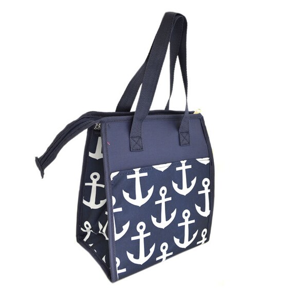 Monogrammed Insulated Grey Quatrefoil Lunch Bag 9/" x 5.5/" x 10.5/"