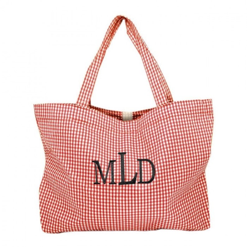 Monogrammed Gingham Large Tote