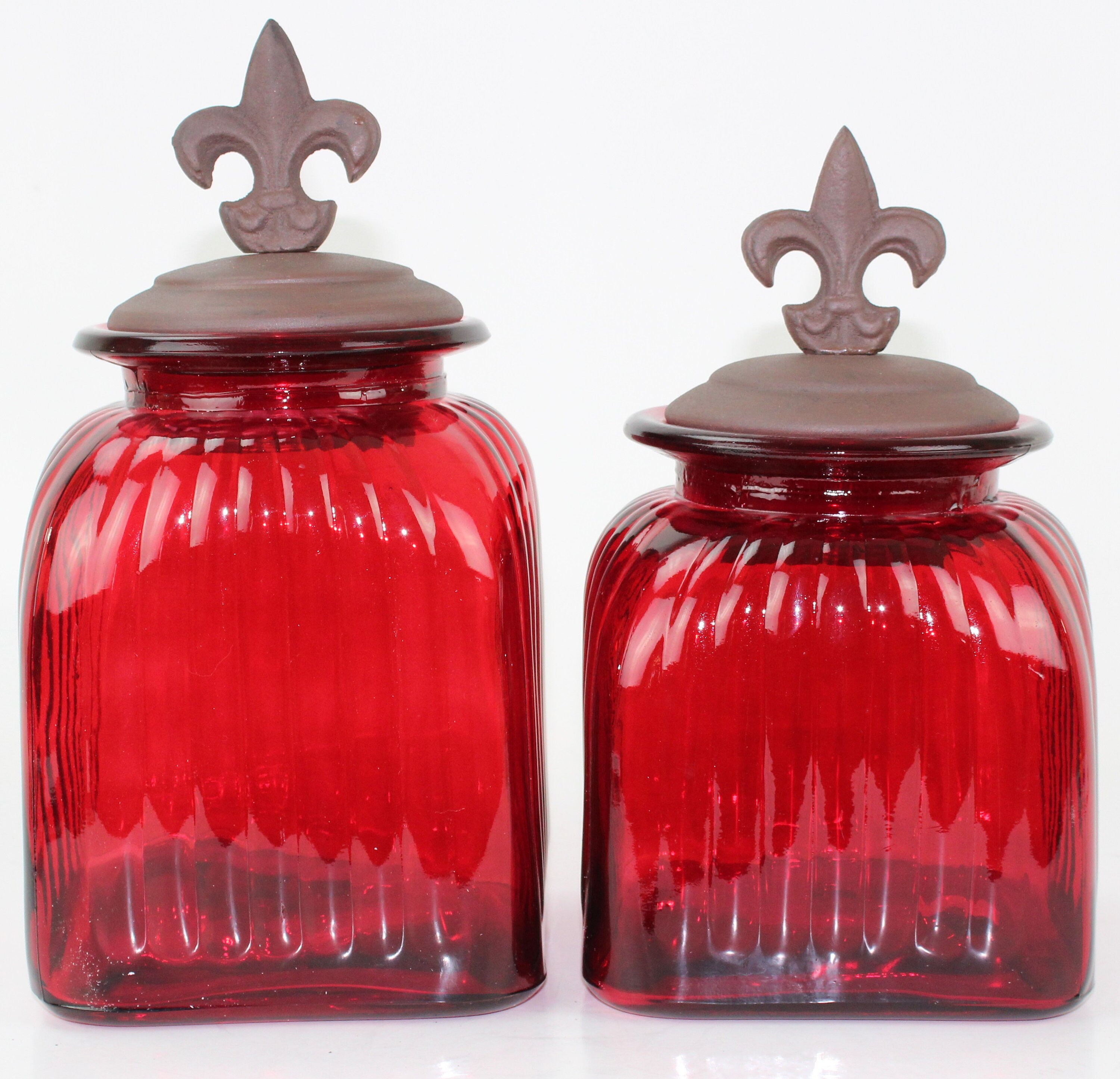 Red Glass Canisters Same Size Set/2 With TopsFREE Salt & Etsy