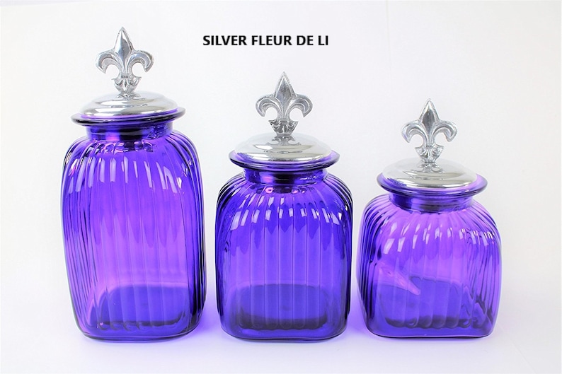 Purple Glass Canisters Set/3 With TopsFREE Salt & Pepper Etsy