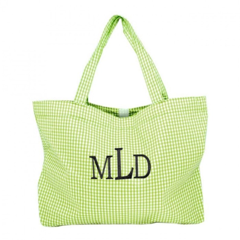 Monogrammed Gingham Large Tote