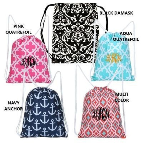 Monogram available Red seersucker drawstring backpack