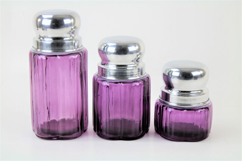 Purple Glass Canisters Set/3 With TopsFREE Salt & PepperFREE Etsy
