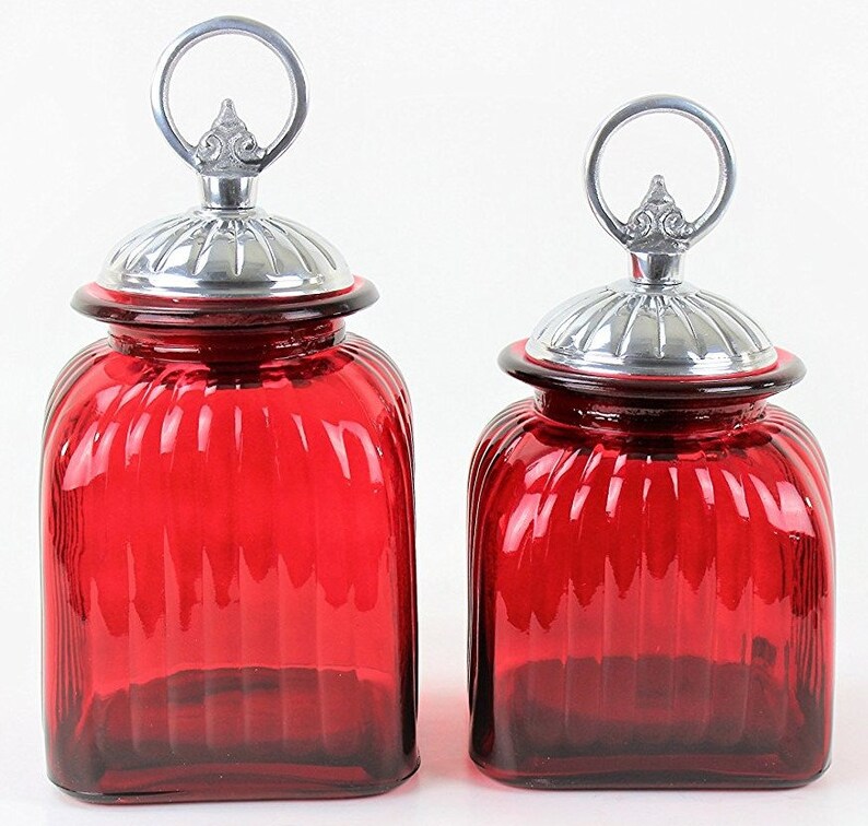 Red Glass Canisters Same Size Set/2 With TopsFREE Salt & Etsy