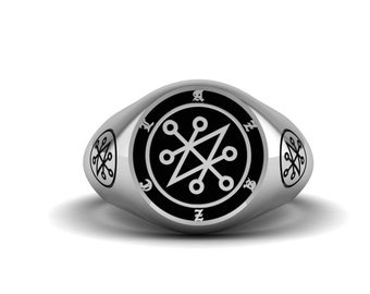 Bague azazel prince des anges déchus, bague azazel, chevalière d'Azazel en argent, bague en argent 925 émail noir, meilleurs cadeaux bijoux