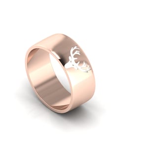 925 Silver Christmas Deer Ring | White Deer Band | Rose Gold Plated Ring | KOHI Holiday Jewelry | Festive Silver Ring