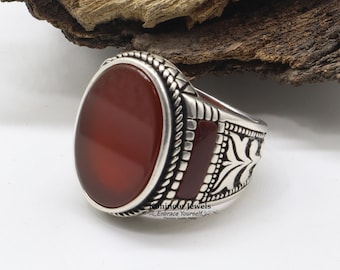 Silver Handmade Ring 925k Sterling Silver Red Carnelian GemStone Ring Men's Ring Oval Stones Outstanding Gifts for him gemstone Rings