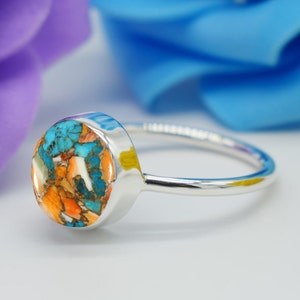 Anel turquesa ostra, anel turquesa de cobre, anel de prata esterlina 925, anel turquesa Boho, anel de declaração, anel para mulheres, anel de promessa
