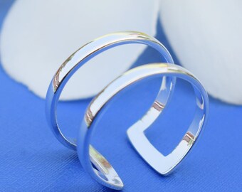 925 Sterling Silber Ringe, Doppelbandringe, modischer Ring für Frauen, Geschenk für sie, Silberringe, KGJ-R-1138