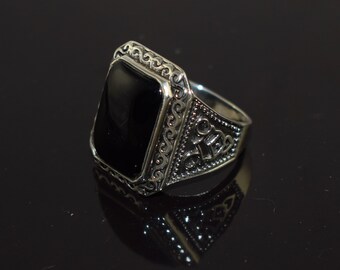 Solid 925 Sterling Silver Rings for Unisex Black Onyx Stone