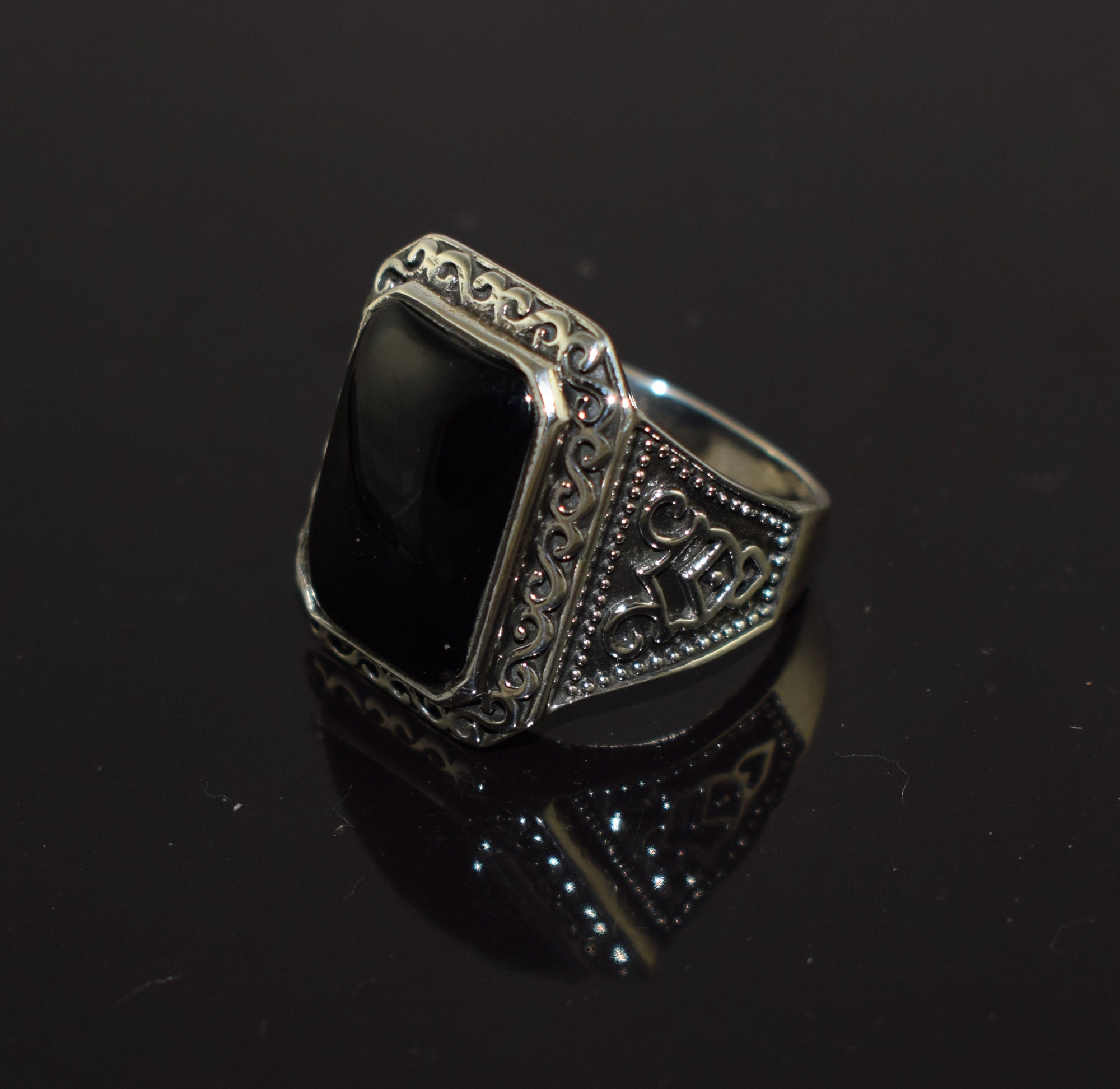 Solid 925 Sterling Silver Rings for Unisex Black Onyx Stone