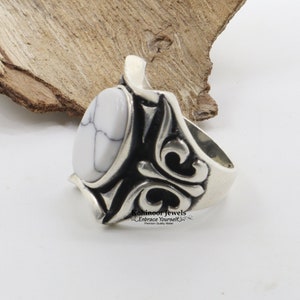 Silver Handmade Ring 925k Sterling Silver White Howlite GemStone Ring Men&#39;s Ring with Oval Stones Outstanding Gift White Turquoise Ring